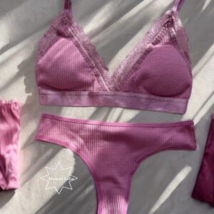 Ensemble Bralette-Culotte en Dentelle de Coton Lilas